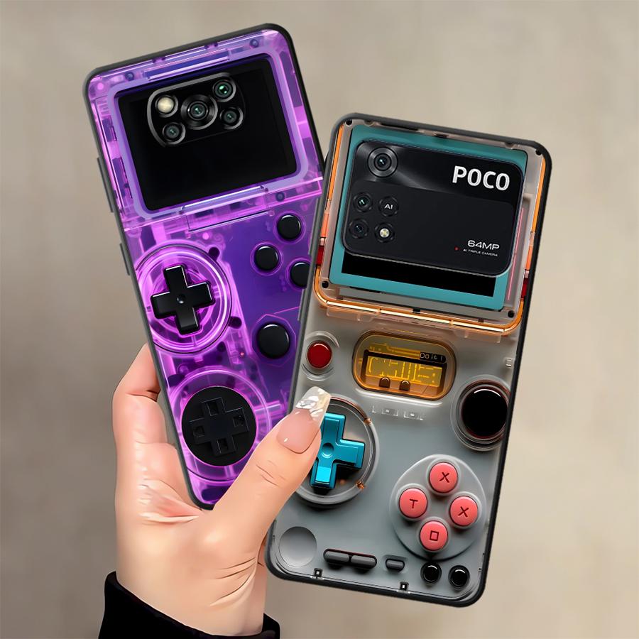 Capa para Xiaomi Poco M5 M3 M4 M7 Pro C71 C50 F1 C75 F3 C61 C40 X3 X4 X5 X7 Pro Preta Capa de Telefone Macia Console de Jogo Retrô
