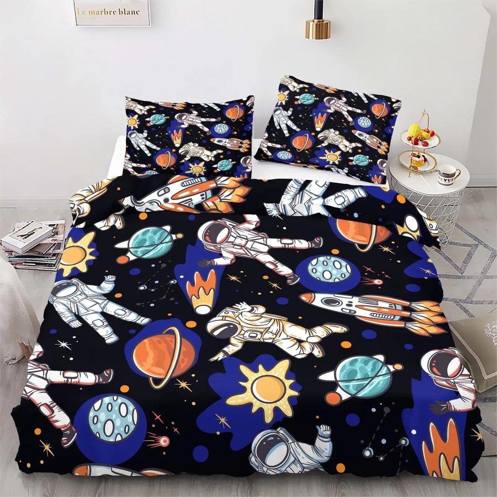Astronaut Duvet Cover Set Cartoon Space Astronaut Decor Bedding Set Soft Breathable Comforter Cover With Pillowcase With Zipper