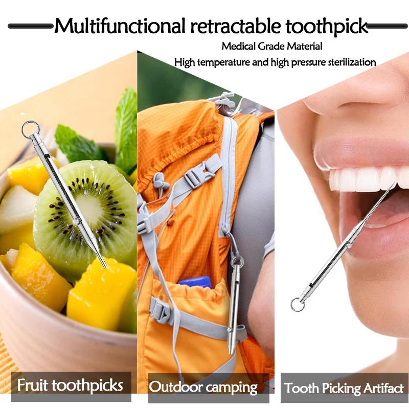1Pc Portable Titanium Toothpicks Pocket Toothpicks Keychain Silver with Metal Toothpick Holder for Outdoor Picnic Camping Accessorie