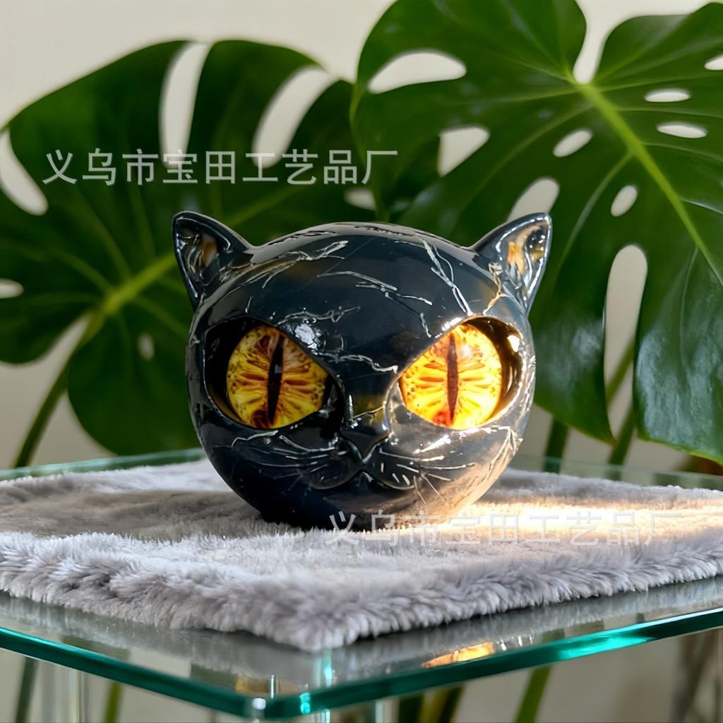 New luxury black cat stone resin ornament