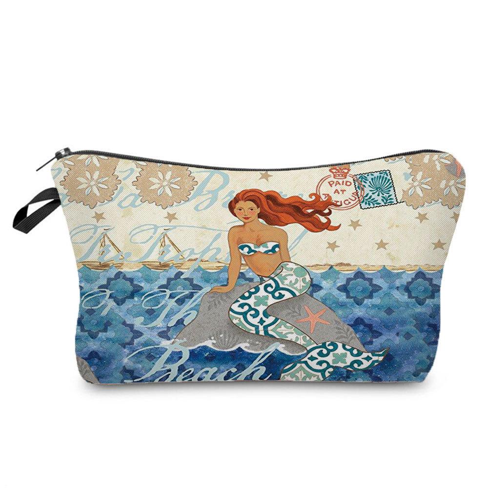 Women Toon Mermaid Print Cosmetic Bag Toiletries Organize Travel Storage Case 6690 KTB