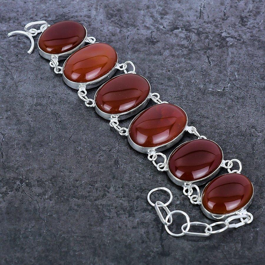 Carnelian Gemstone Handmade 925 Sterling Silver Bracelet7-8" q5E20