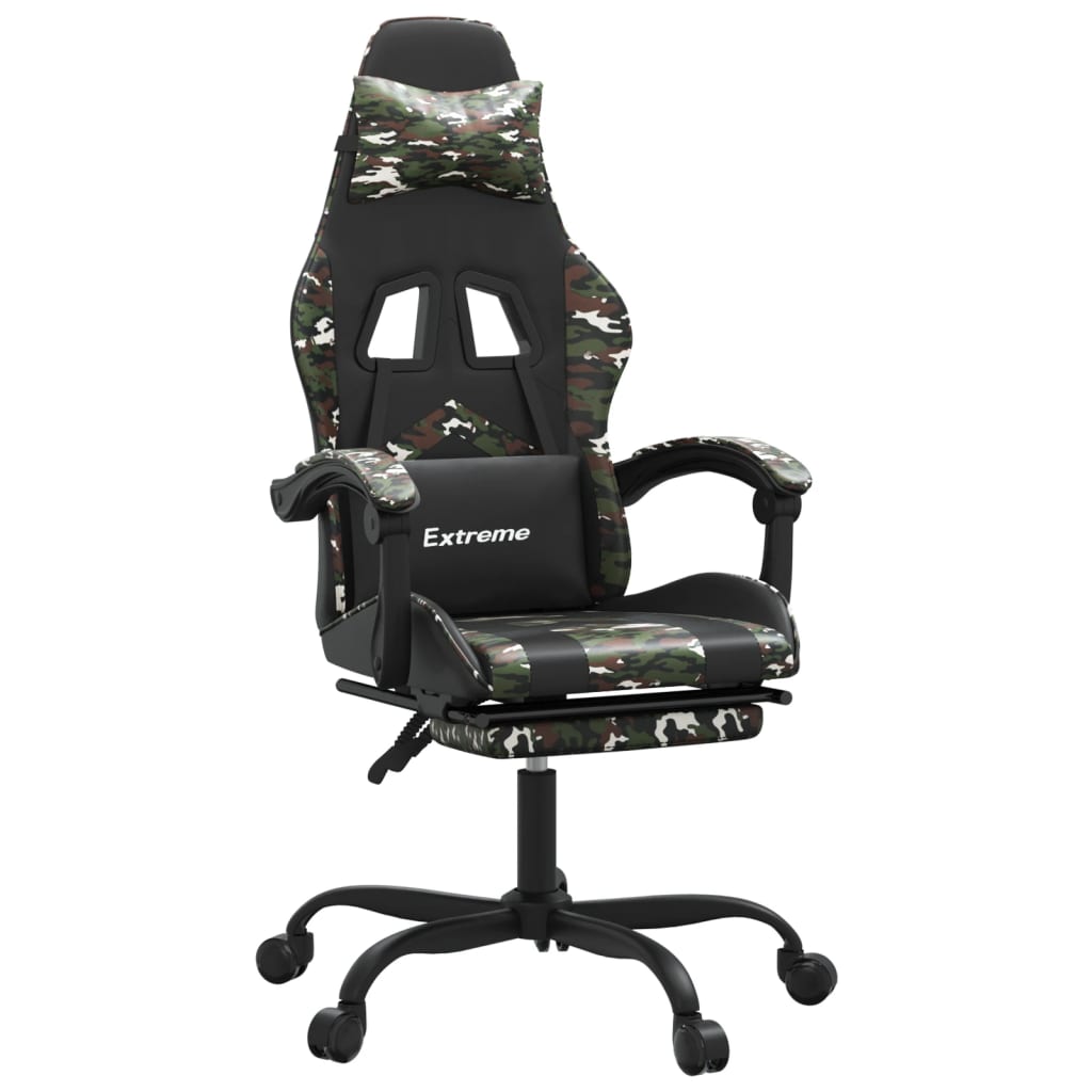 Gaming Chair with Footrest Swivel Black Camouflage PU Leather