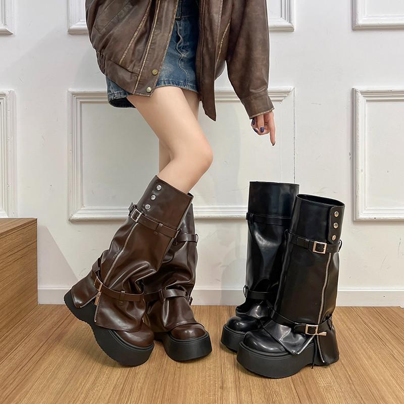 Herbst Winter Klobiger Stil Damen Kniehohe Stiefel Mode Abnehmbare Damen Dicke Ferse Lange Stiefeletten