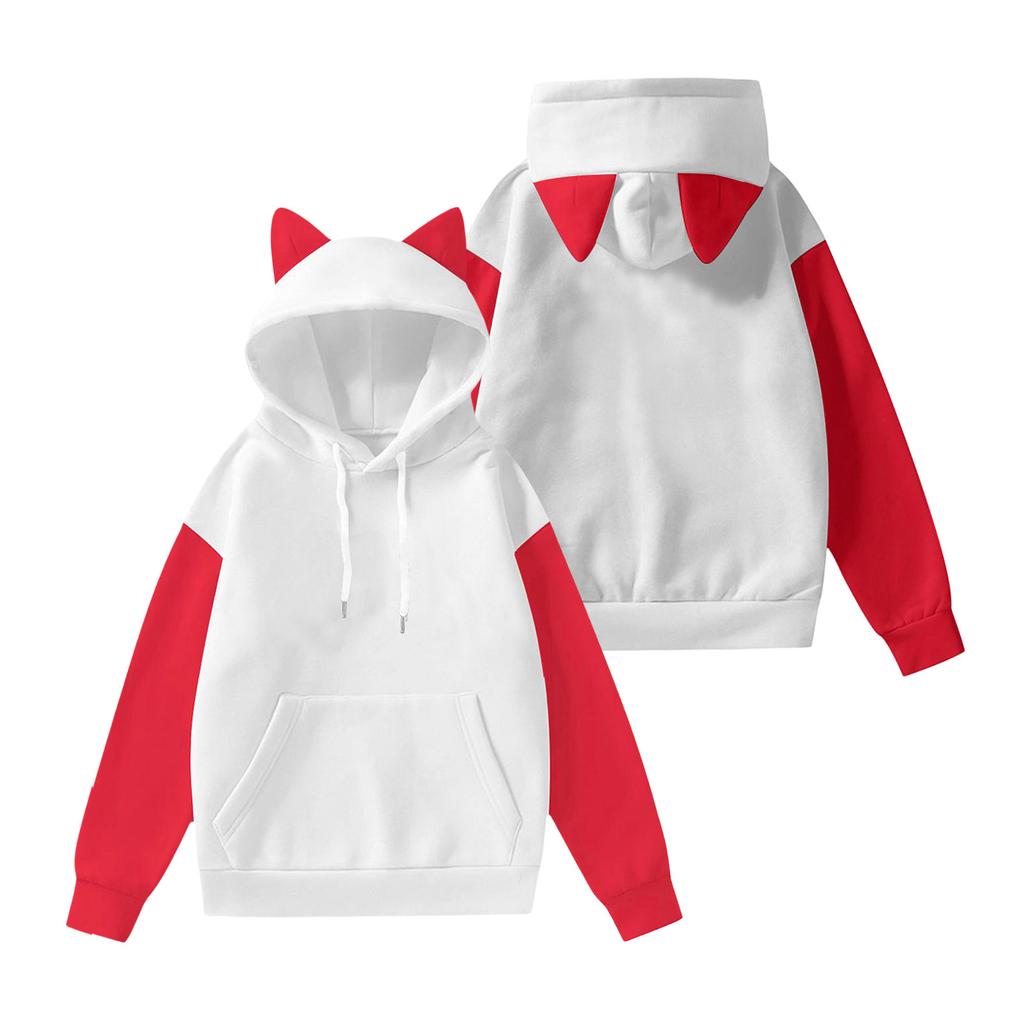 Women's Fashion Long-Sleeved Color-Blocked Printed Hooded Sweatshirt With Ears