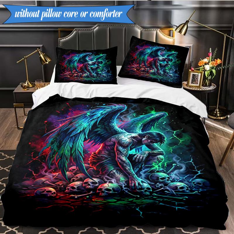3PCS Ethereal pink Angelic skull Bedding Set,Including 1pc Duvet Cover And 2pcs Pillowcases Perfect for Bedroom, Dormitory, Fan Christmas gift