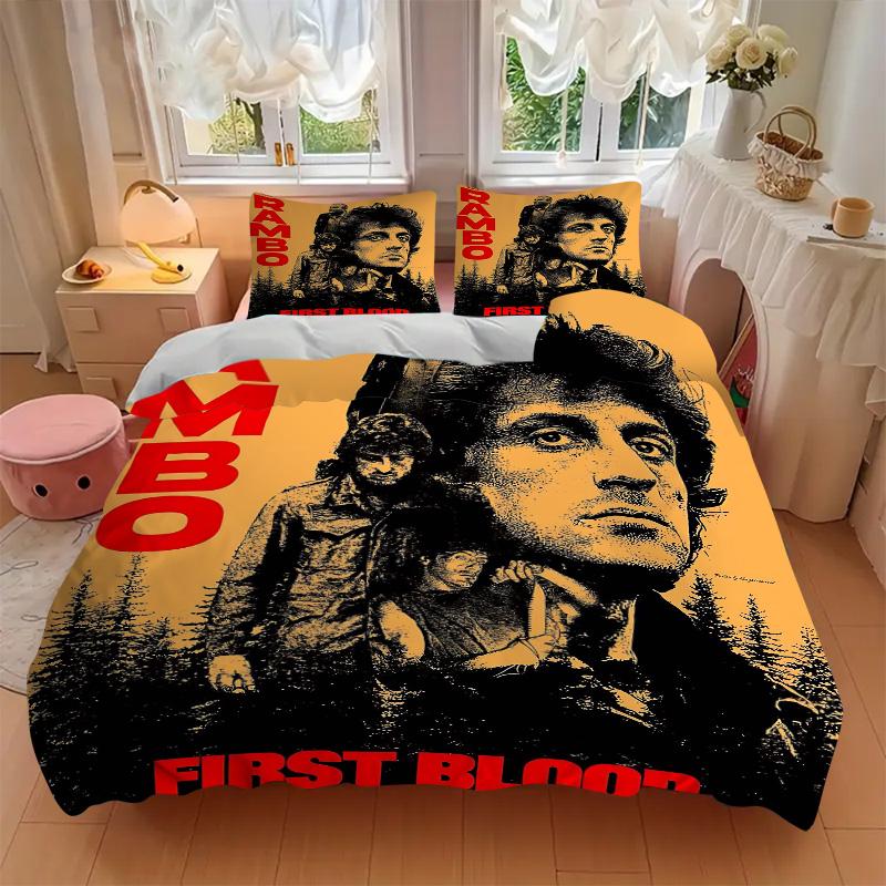 Rambo First Blood Action Print 3Pcs Bedding Set,Duvet Cover with 2 Bedro,Pillowcase Home Birthday Gift