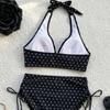 Costume da Bagno a Pois con Scollo all'Americana e Coulisse Sexy Set Bikini Due Pezzi