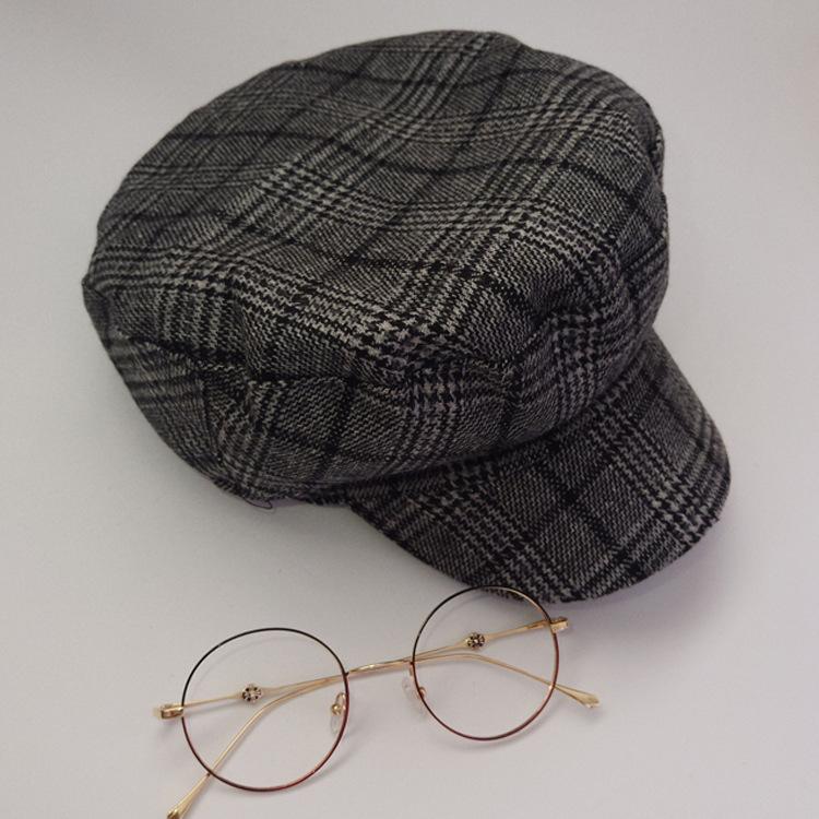 Literary and Retro Plaid Woolen Star Anise Hat Trendy Men and Women Autumn and Winter Warm Versatile Cap Painter Hat