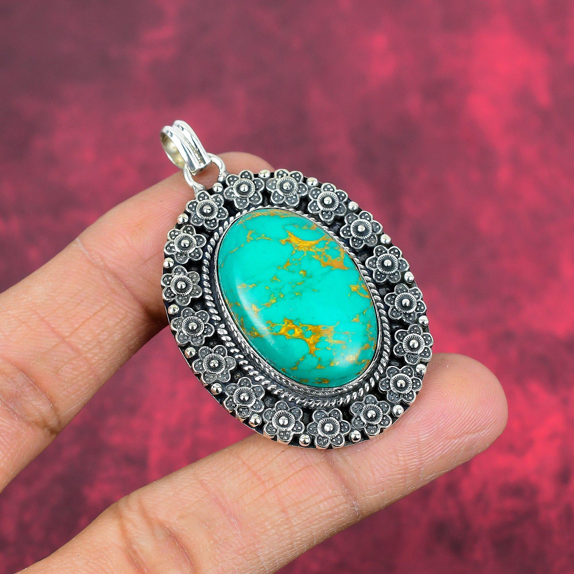 

Подвеска из бирюзы Аризоны, серебряная подвеска 925 пробы, подвеска ручной работы с драгоценными камнями на День благодарения 2.16 Inches зелёный