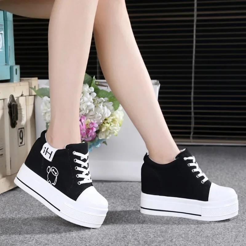 Fashion Women Shoes Fashion Heel Platform Sneakers New Breathable Wedge Canvas Shoes for Woman Casual High Heels Autumn Vulcanized Shoes