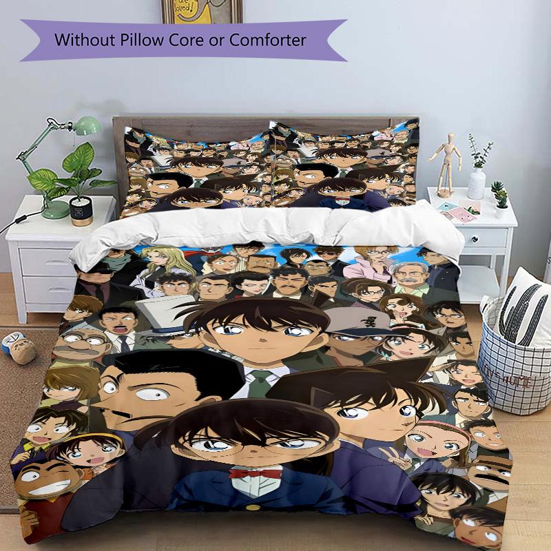 Detective Conan Mystery Print 3Pcs Bedding Setduvet Cover With 2 Bedropillowcase Home Birthday Gift