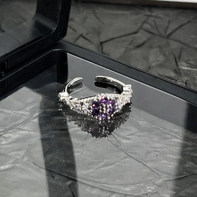 Dream sweet and cool wind butterfly love pink and purple colored diamonds cold wind light luxury open ring women stack and wear high-end rings