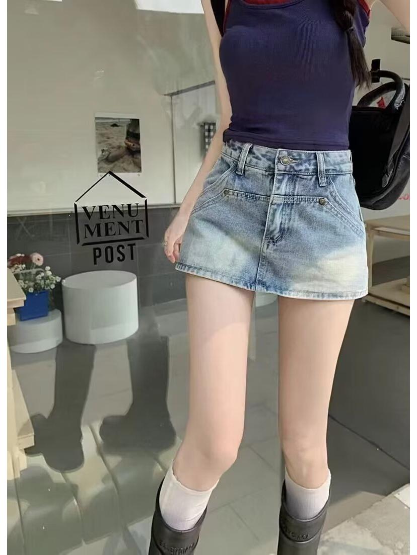 

American Petite 2025 Summer Denim Midi Skirt: Women s Hip-Hugging A-Line Skirt-Pants, Trendy and Hot for Girls. XL: 155-165CM, 121-131 lbs