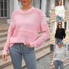 2023 Autumn Women's Trendy Solid Color Knitwear Long Sleeve Ribbed Pullover Sweater