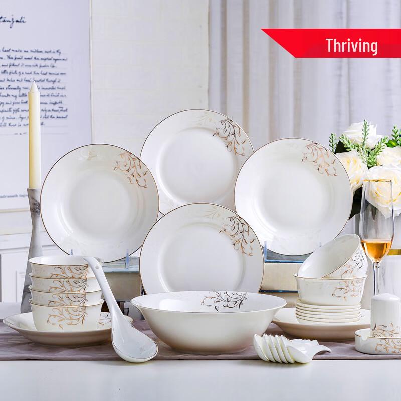 European Style Gold Rim 28-Piece Ceramic Dinnerware Set