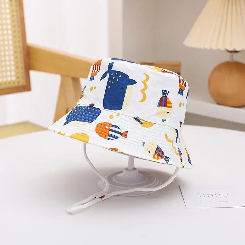 Baby Sun Hat Summer Kids Cartoon Dinosaur Print Soft Cotton Bucket Hat For Girls Boys Panama Beach UV Protection Cap Children