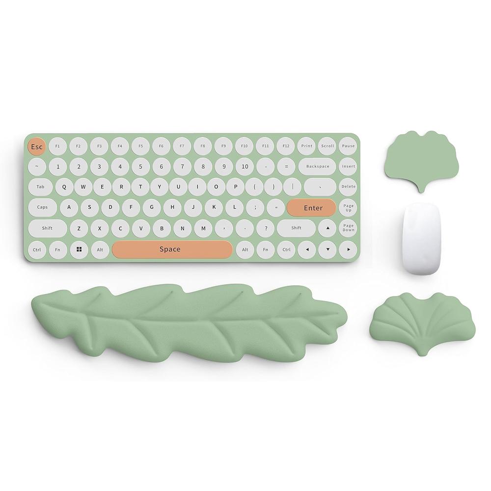 Keyboard Wrist Rest Pad Set Leaf Shape PU Leather Memory Foam Wrist Cushion Support,Mouse Wrist Rest Pad,Non-Slip Wrist Support