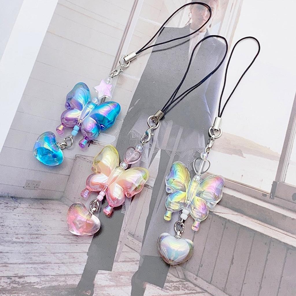 Gradient Butterfly Keychain Pendant Colorful Phone Pendant Cute Heart Charm Phone Chain Bag Accessory for Phone Bag Key