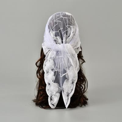 Neuester Garn-Quadrat-Schal mit Blumenstickerei und Spitze, Stirnband, Sommerliches atmungsaktives Bandana für Damen, Elegantes Turban-Haartuch 80*80cm