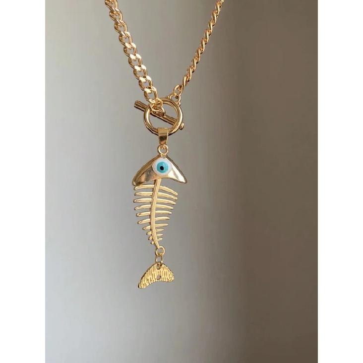 Hip Hop Ins Style Fish Bone Pendant Necklace Women Summer Wearing Niche Fashion Jewelry Holiday