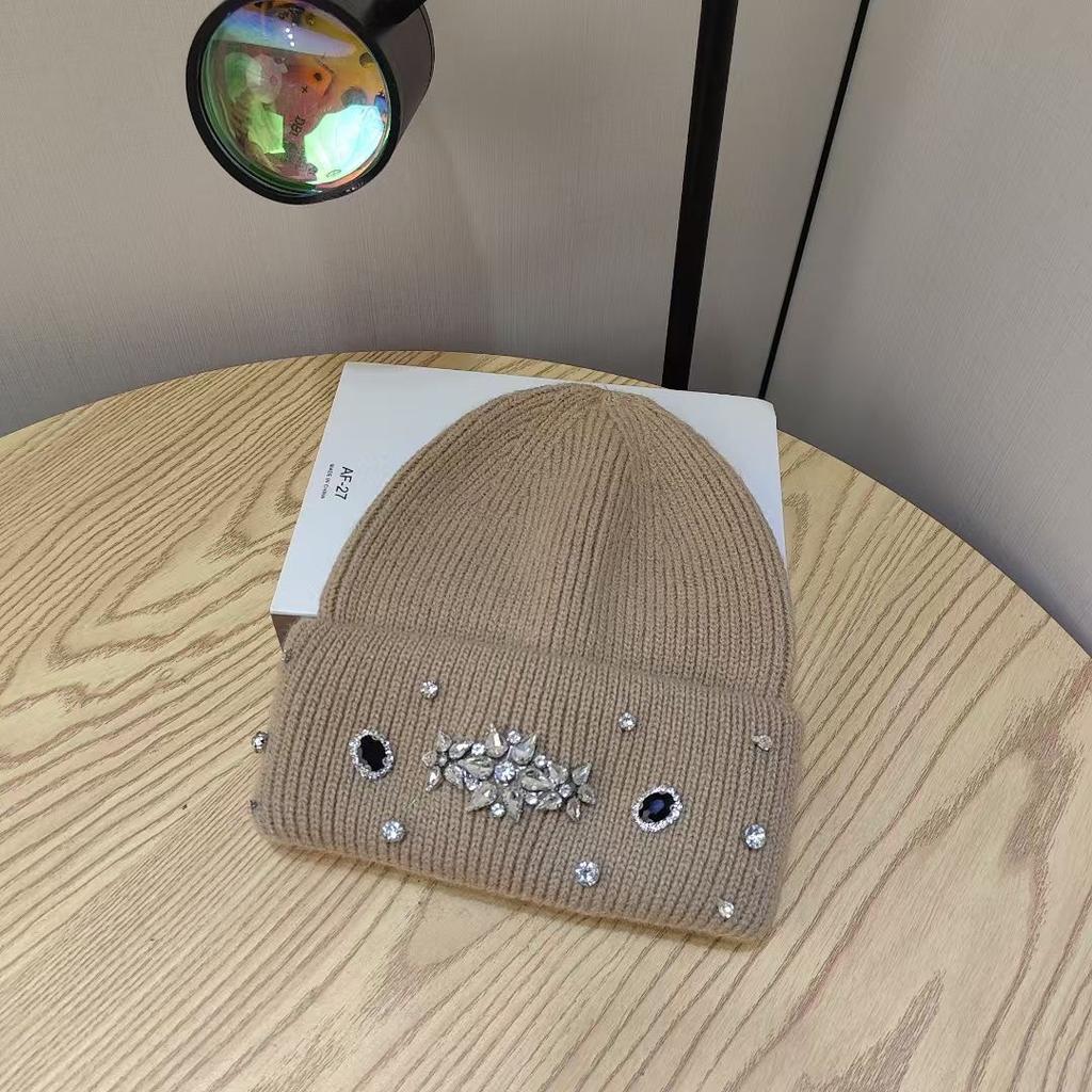 Pălărie nouă tricotată manual cu strasuri, din lână de iepure, îngroșată, casual, caldă pentru toamnă și iarnă, pulover, pălărie tricotată pentru femei