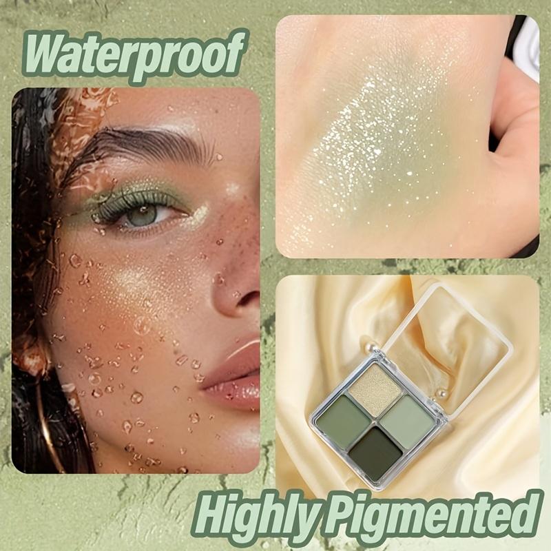 פלטת צלליות טול ירוק אקווה עמידה במים וזיעה - 4 גוונים ירוקים מאט ועם נצנצים לאיפור חג זוהר