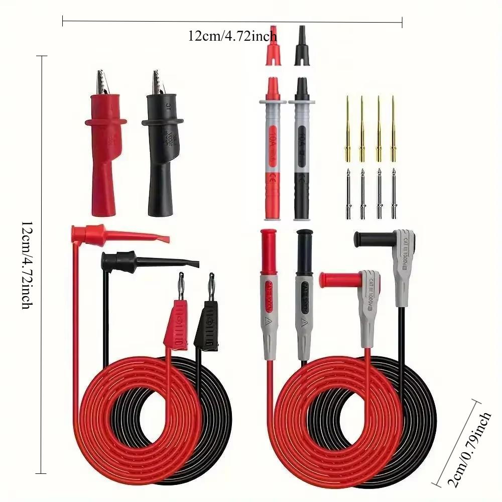 Test Hook Cable Set: Multimeter Probes with Alligator Clip & Banana Plugs