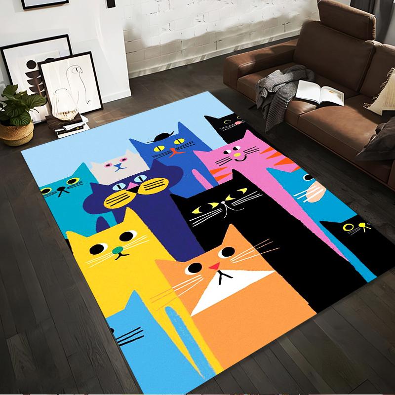 

Colorful Cute Cartoon Cats Pattern Carpet with Modern Abstract Design Background Suitable for use as an anti-slip1 for1room and bedroom sofas 40x60cm( 15x23in )