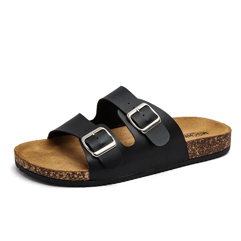 

Classic Cork Sandals for Man Fashion Soft Thick Sole Cork Slippers SummerBeach Sandals Home Open Toe Flat Sandals 43 чёрный