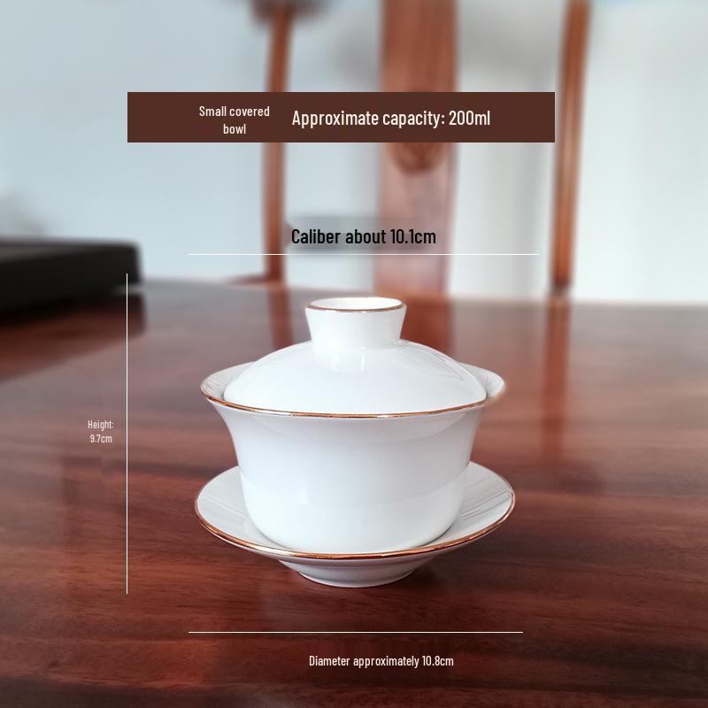 Bone China Small White Gaiwan Tea Set - 3-Piece Ceramic Tea Cup for Home, Office, or Tea House Reception.
