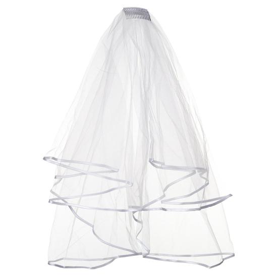 

Двухслойная свадебная вуаль с лентой по краю и расческой Элегантный свадебный аксессуар для праздничной атмосферы белый