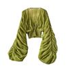 Chiffon Puff Sleeve Slim Fit Top: European & American Style, Trendy Pleated Design, Versatile & Fashionable Blogger Favorite