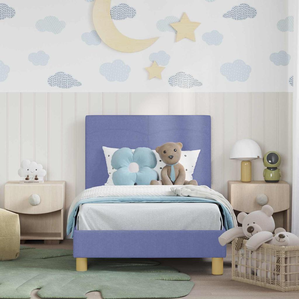 Kids Bed Frame with Headboard Jeans Blue 80 X 160 Cm Fabric