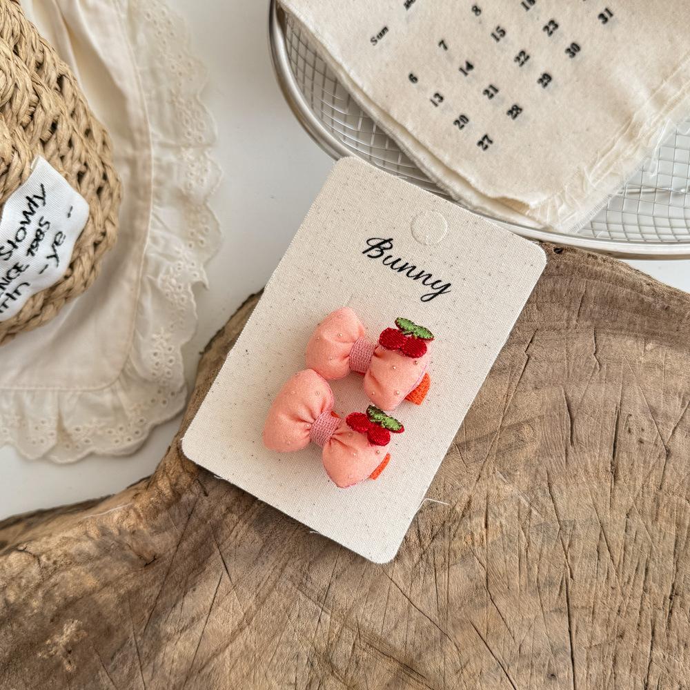 2025 Spring Summer New Embroidered Cherry Strawberry Hair Clips & Ties, Candy Color Bow Duckbill Clips, Hair-Friendly Barrettes