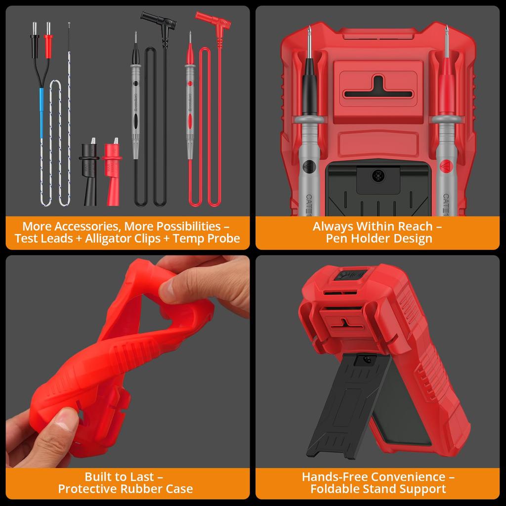 Neoteck 6000 Zählungen TRMS Digitalmultimeter Tester mit Tastverhältnis NCV Spannungsfühler Temperatur Krokodilklemmen Aufbewahrung und Japanischer Bedienungsanleitung AC/DC Spannung,