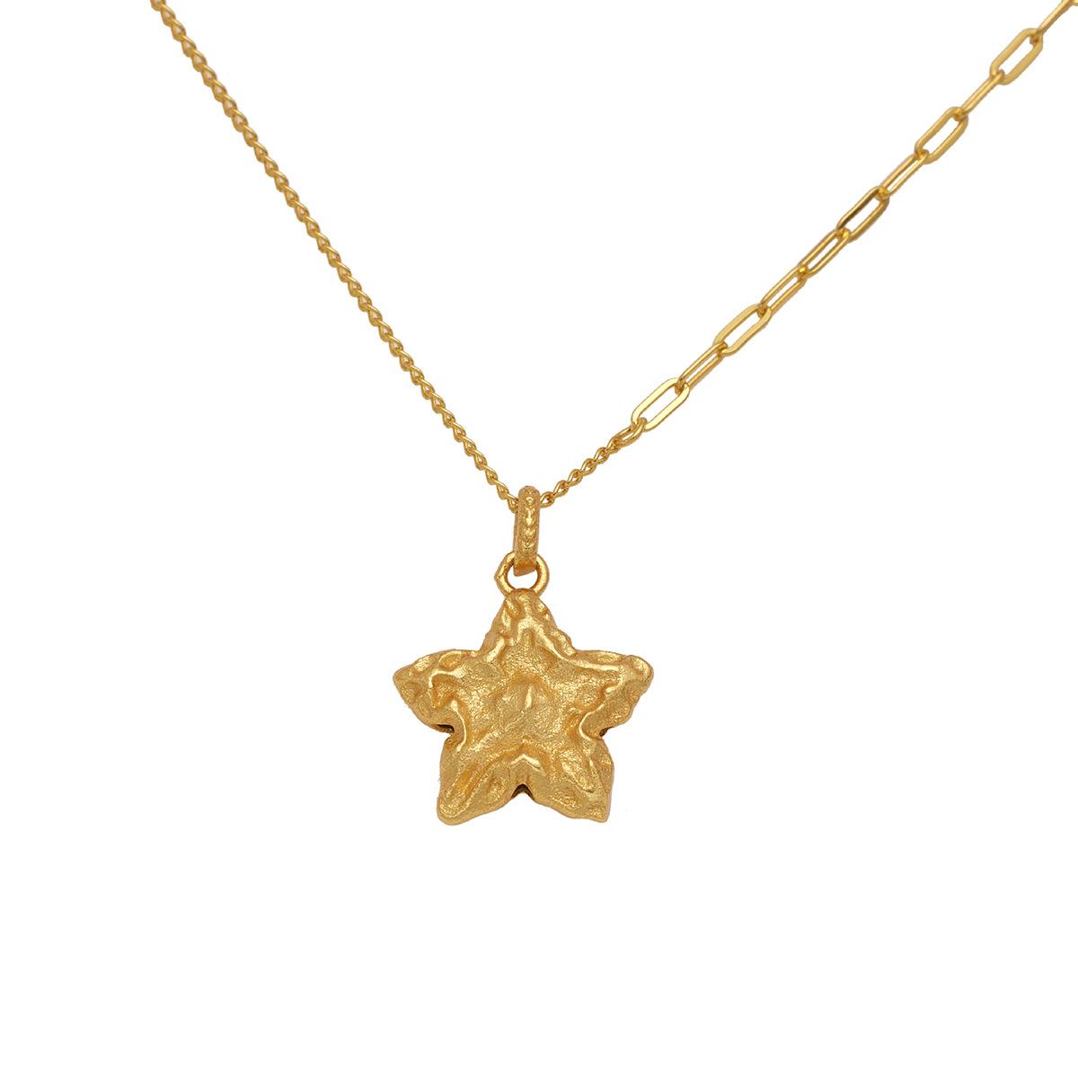 

925 стерлингового серебра пентаграмма ожерелье женское старинный молот узор метеорит звезда кулон желтое золото ключица цепочка подарок 925 silver