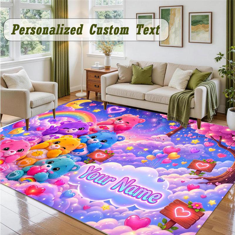 Crystal Velvet Square Rug Custom NameCare Bears Pattern Non Slip Home Floor Decor Rug