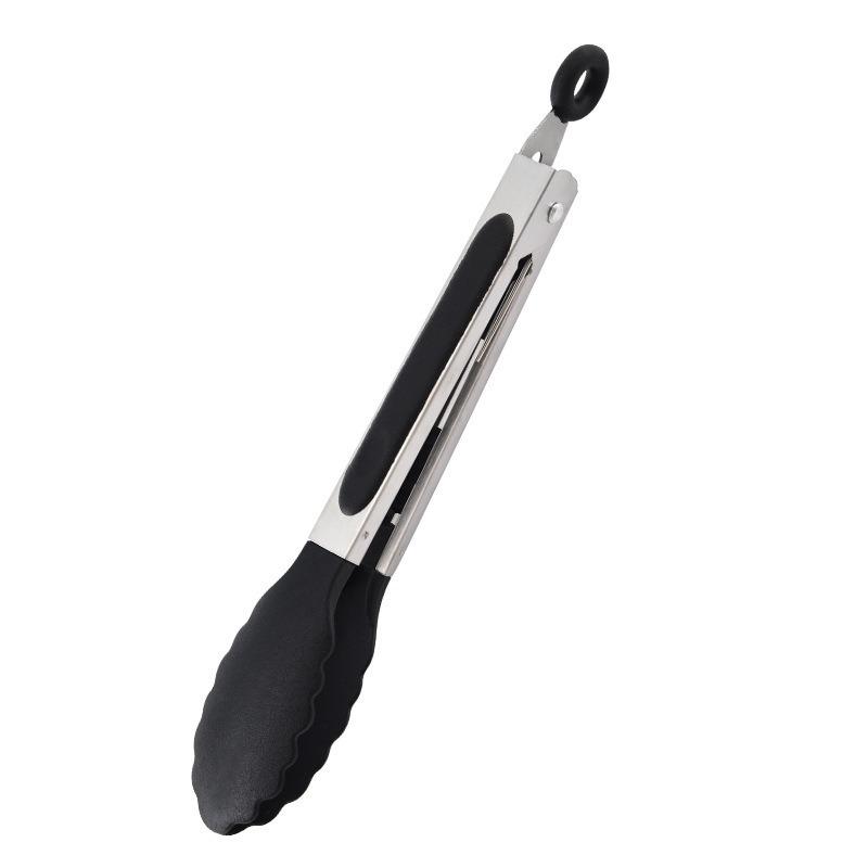 7-Inch Heat-Resistant Nylon Food Tongs Stainless Steel BBQ Kitchen Clip