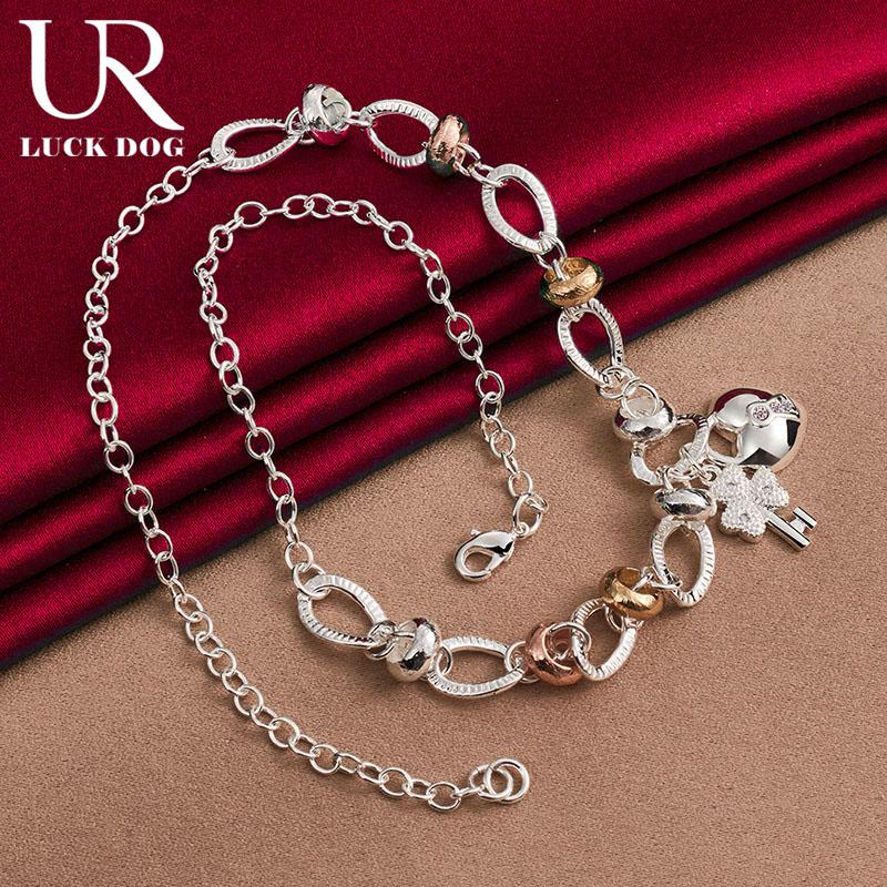 925 Sterling Silver Heart-shaped Lock Key Pendant 20 Inch Necklace Fashionable Wedding Jewelry