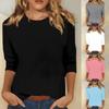 T-shirt uni à col rond et manches 3/4 pour femme - Haut décontracté à coupe ample