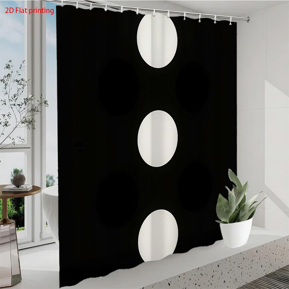 Modern Black And White Dot Shower Curtain Geometric Circle Design 2D Digital Print Polyester Bath Curtain With Hooks