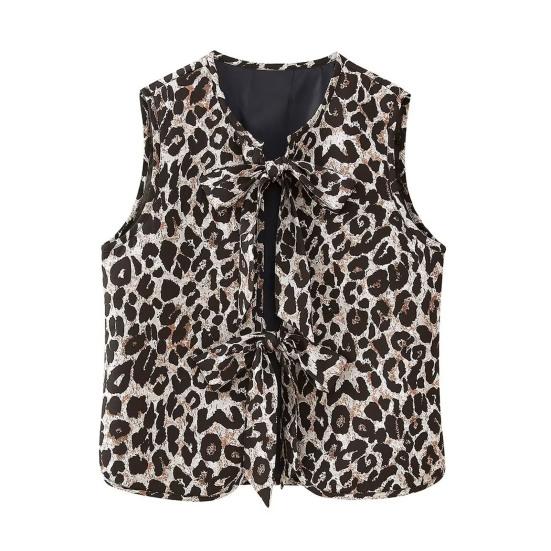 

Женский жилет на шнуровке с узлом Декор с леопардовым принтом Slim Fit без рукавов Повседневный кардиган с круглым вырезом Женский жилет Клубный вечерние повседневный топ L