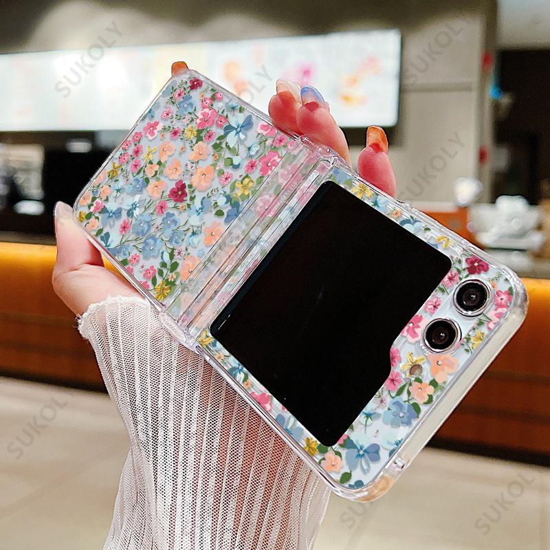 Etui na telefon Samsung Galaxy Z Flip 6 5 4 3 5G Wzór kwiatowy Składane Przezroczyste Twarde Etui Na Samsung Galaxy Z Flip5 Flip6