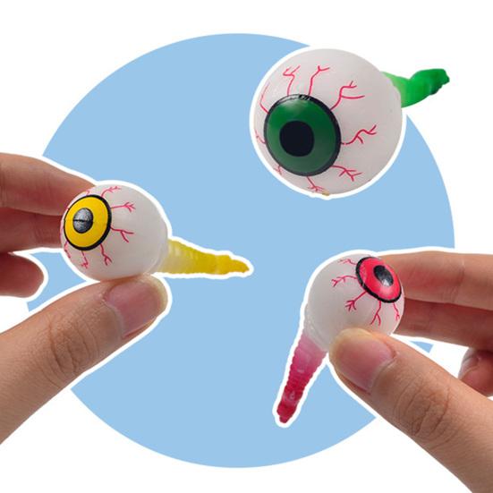 2Pcs Halloween Eyeball Squeeze Toy with Tail Soft TPR Stress Relief Ball Gag Prank Fidget for Kids Adults