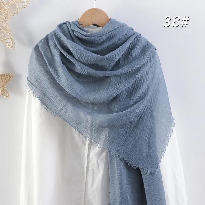 Eșarfă Moale din Bumbac și In 90x180cm Femei Musulmane Eșarfă Hijab Șifonată Culoare Solidă Șaluri Islamice de Cap Înfășurări Eșarfă de Cap Femei