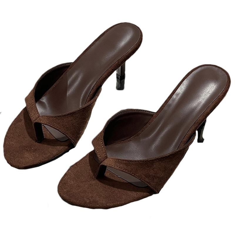 Fashion Retro Women Heeled Slippers 2025 New Clip Toe Mid Heel Shoes Summer Trend Fad Flip Flops Elegant Stilettos Pumps Dress Sandals