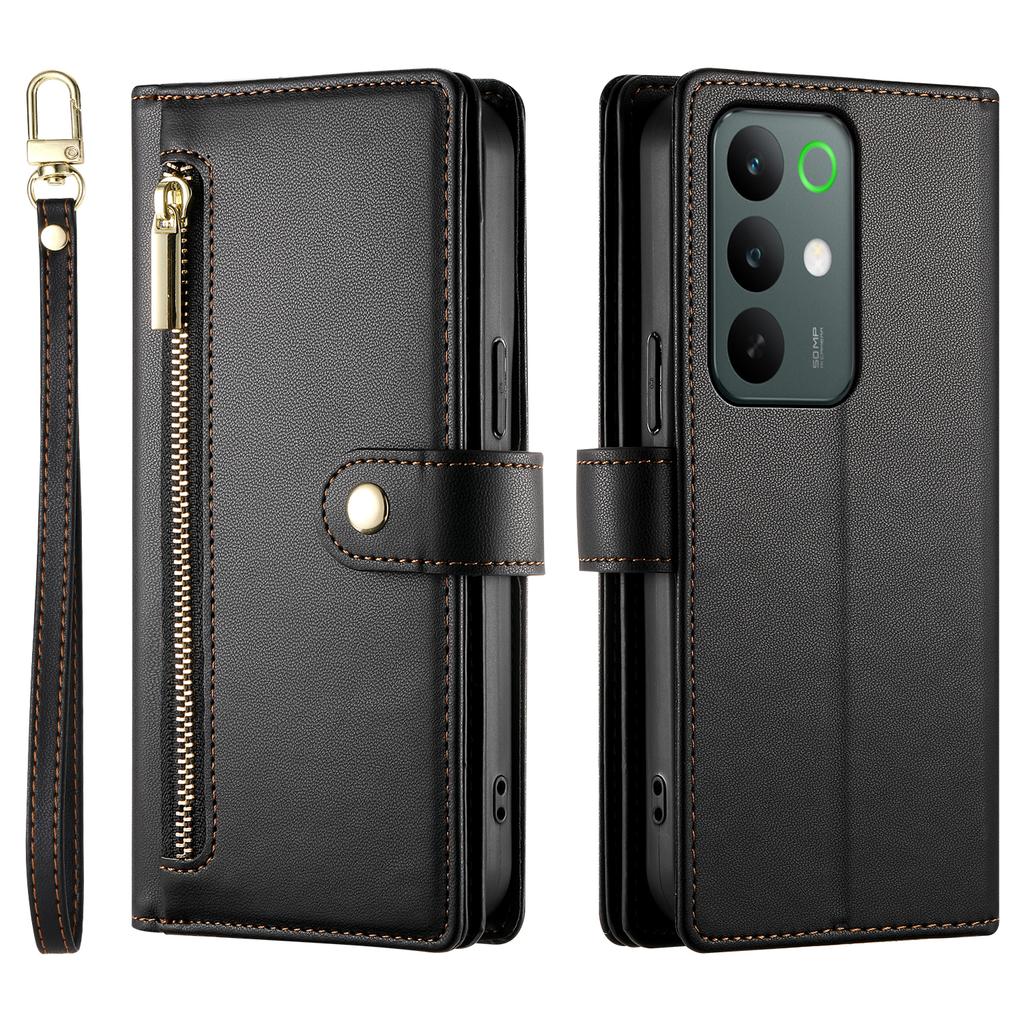 For Realme C85 Pro 4G Leather Case Zipper Pocket Wallet Phone Cover with Straps