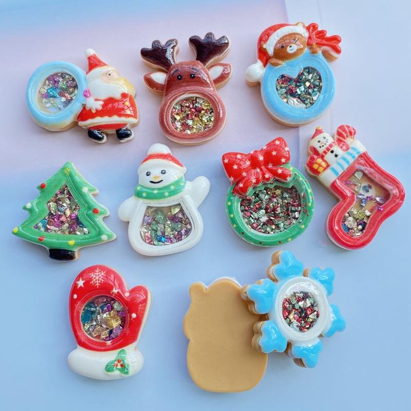 10Pcs Cute Mini Shining Christmas Series Flat Back Resin Cabochons Scrapbooking DIY Jewelry Craft Decoration Accessorie F68