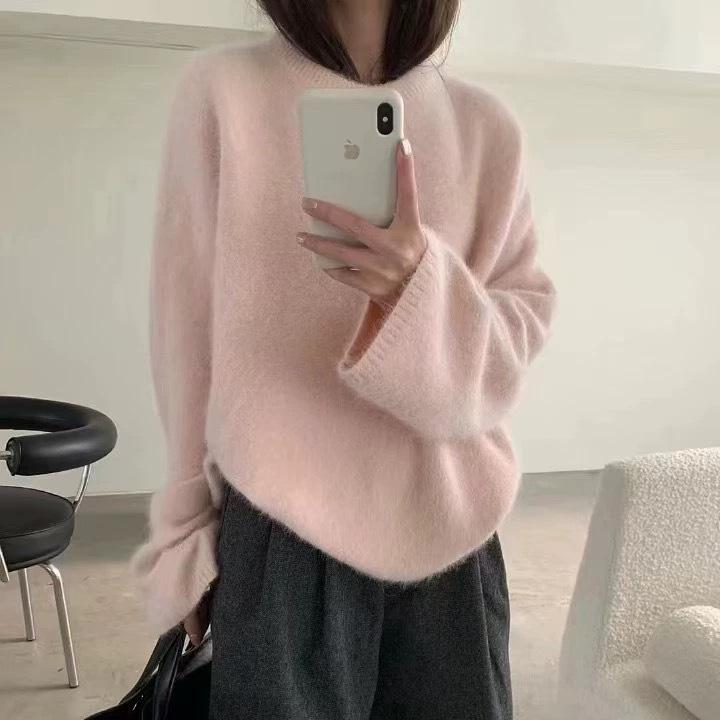 Měkký a nadýchaný svetr pro ženy k nošení ven na podzim a v zimě, s volným a ležérním stylem
